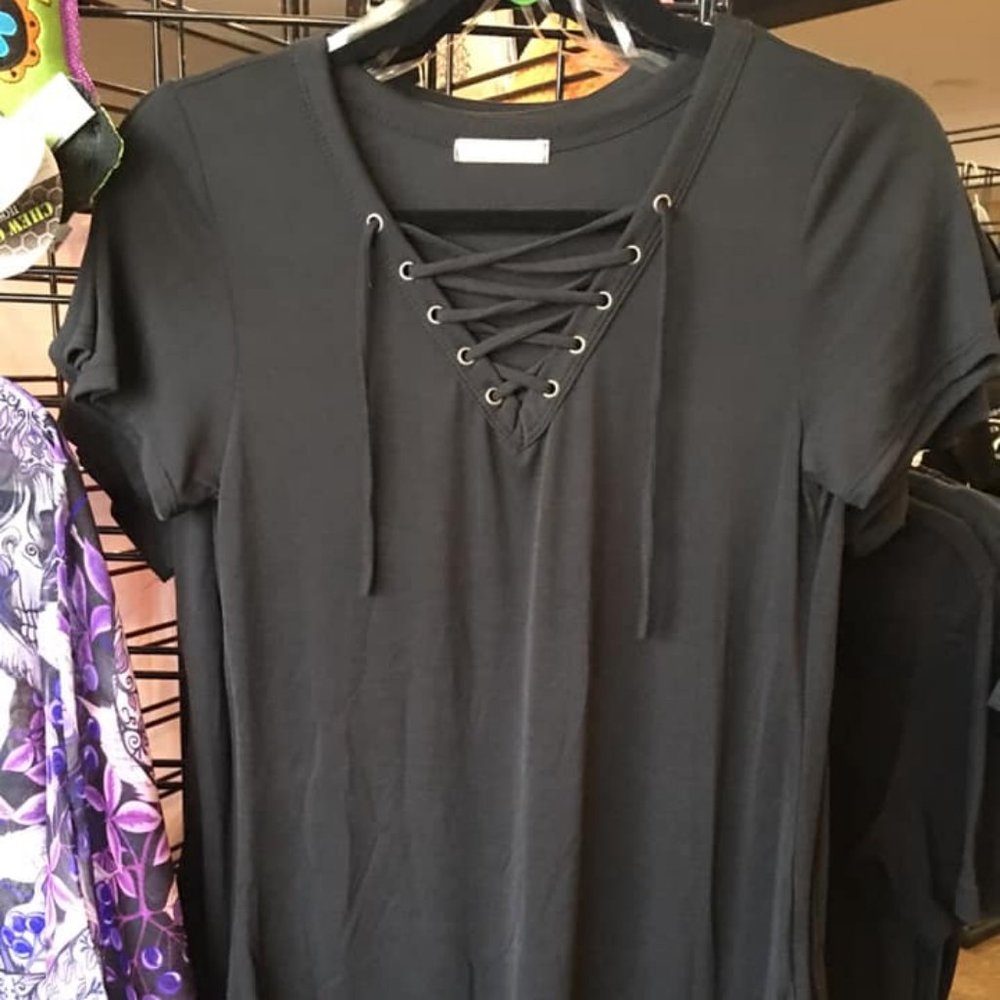 12PM Black Hi Lo Short Sleeve Top